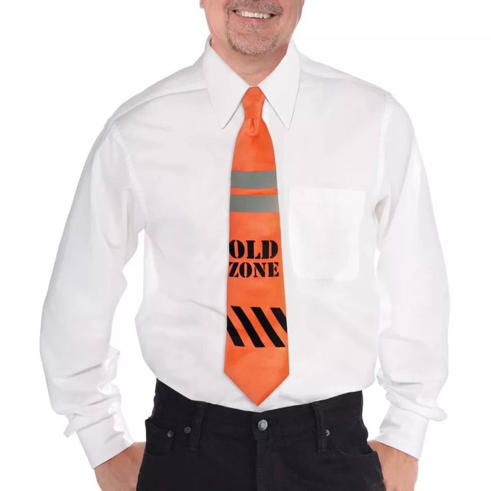Over the Hill Construction Tape Old Zone Birthday Celebration Orange Tie
